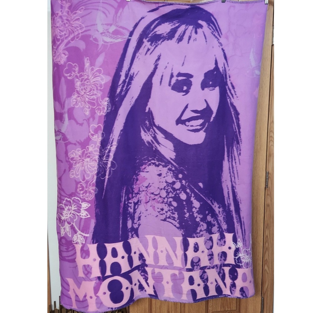 Disney Hannah Montana Y2K Fleece Throw Blanket Purple Pink Miley Cyrus 43"x57"
